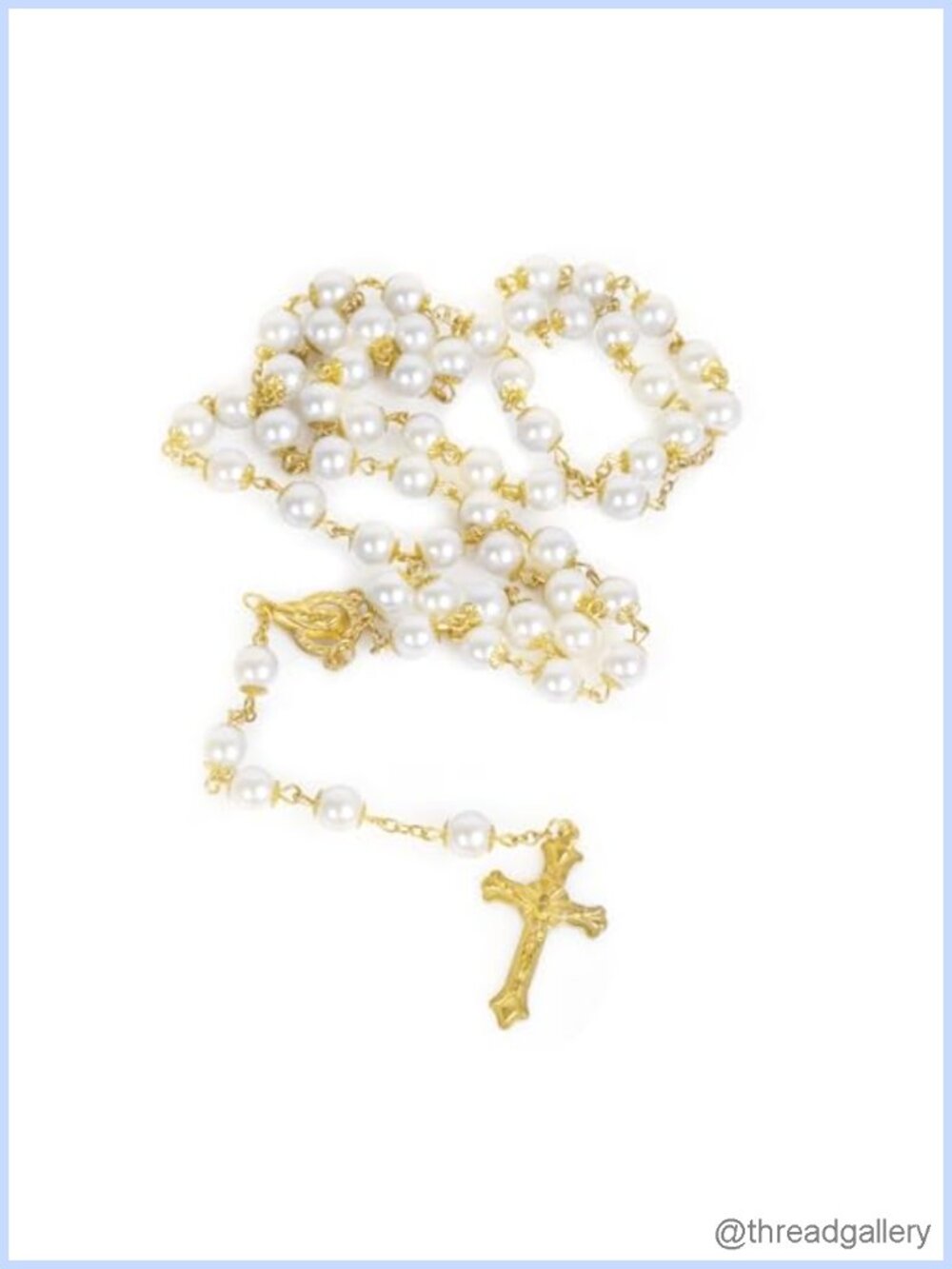 Pearl Rosary Necklace Cross Pendant Catholic Prayer Beads